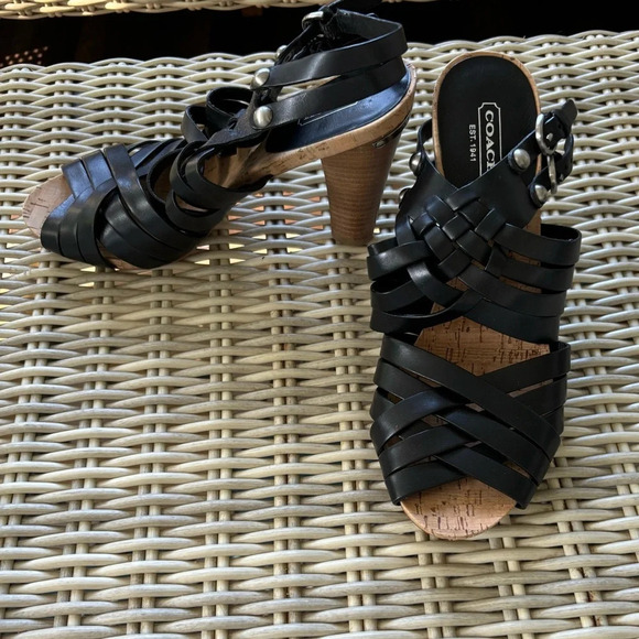 Coach Adrienne Strappy Slingback Block Heel Sandals. - Picture 1 of 9